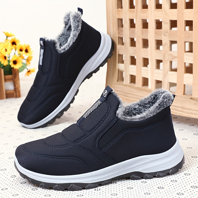 Winter Men'S Large Size Outdoor Short Boots - Fleece Lined Warm, Non-Slip PVC Sole, Round Toe Design, Black Casual Hiking Shoes Suitable for All Four Seasons