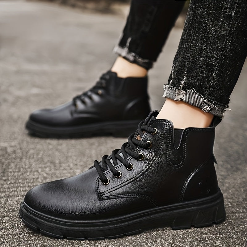 Plus Size Men's Short Lace-Up Motorcycle Boots - Casual Street Style