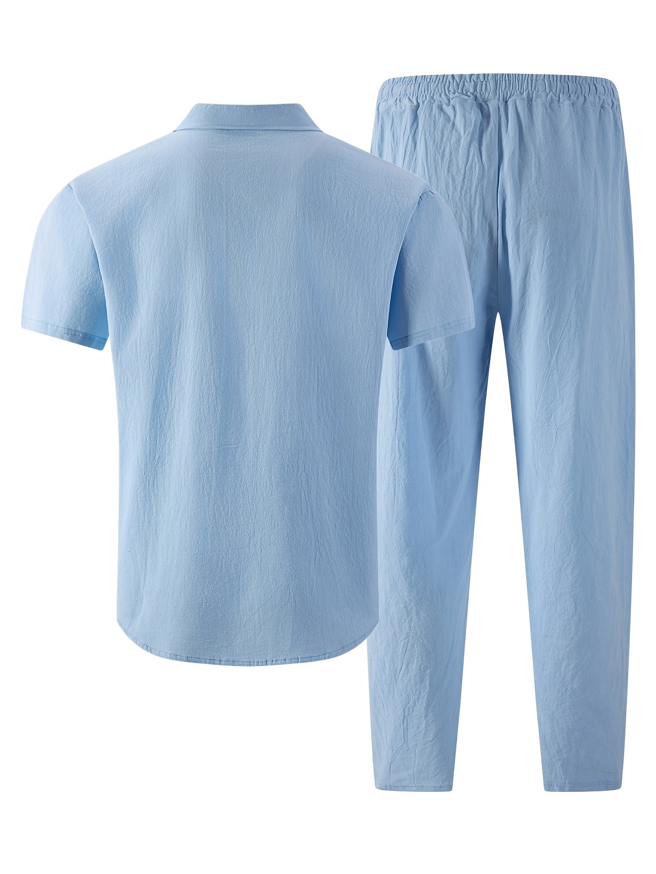 Men's Summer Casual Linen Blend Two-Pocket Shirt & Pants Set