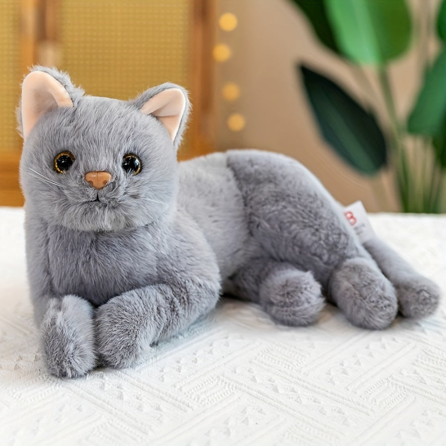 Realistic Soft Stuffed Cat Doll, Perfect Birthday or Christmas Gift for Teenagers, Grey/White, Cat Stuffed Animal, Available, Best for Christmas