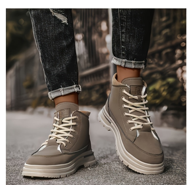 Men's Winter Snow Boots with -Like Collar & Thick Ankle - Upper, PVC Traction Tread, Lace-Up Ankle-High Trekking Boots for Ice, Snow, Hiking, - Warm Outdoor & Casual