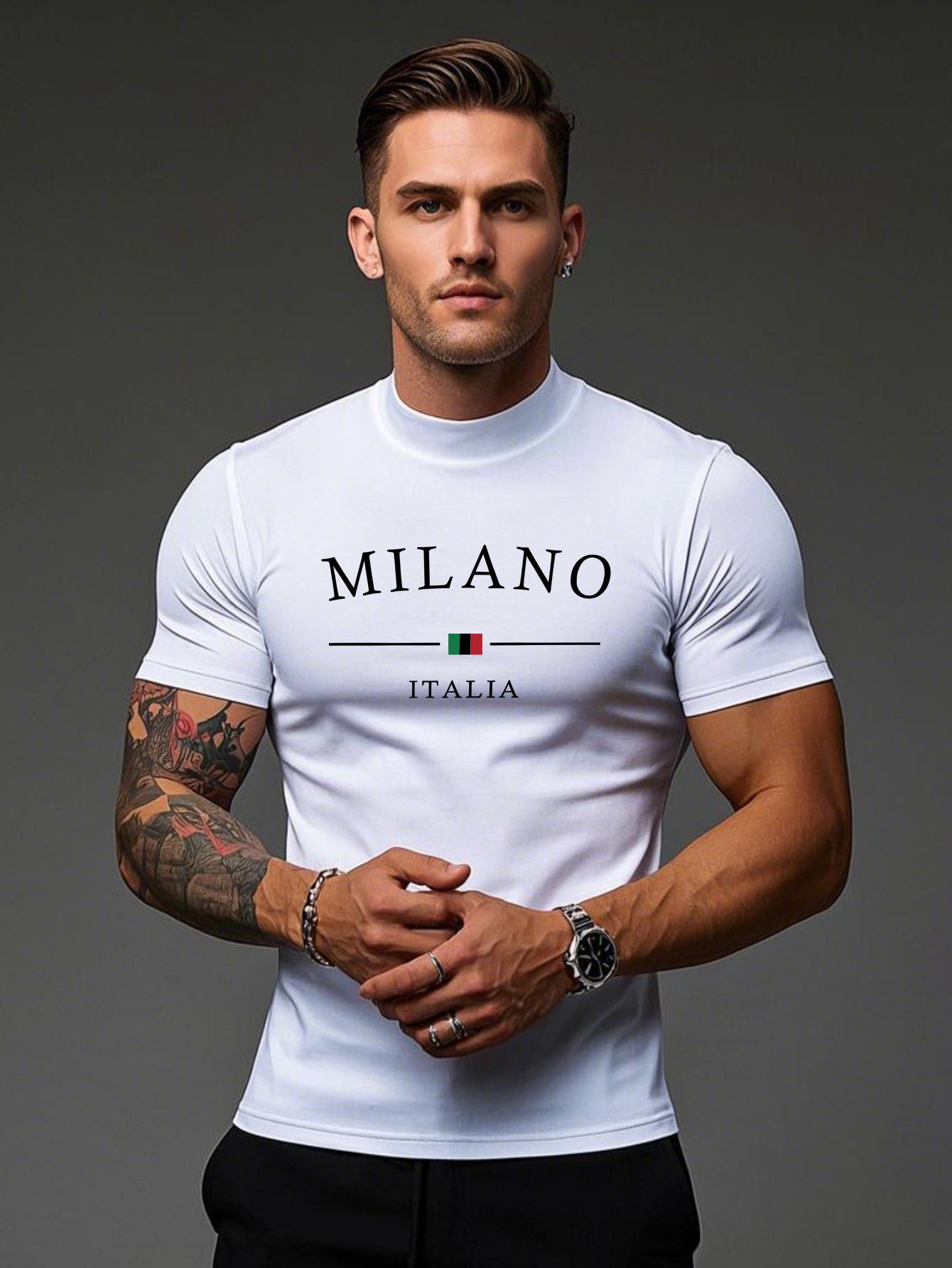 Men'S Milano Italia Print Casual T-Shirt - Half Neck, Short Sleeve, Lightweight Fabric, Spring/Summer Collection, Black with White Logo, Soft Comfortable Fit for Casual Attir