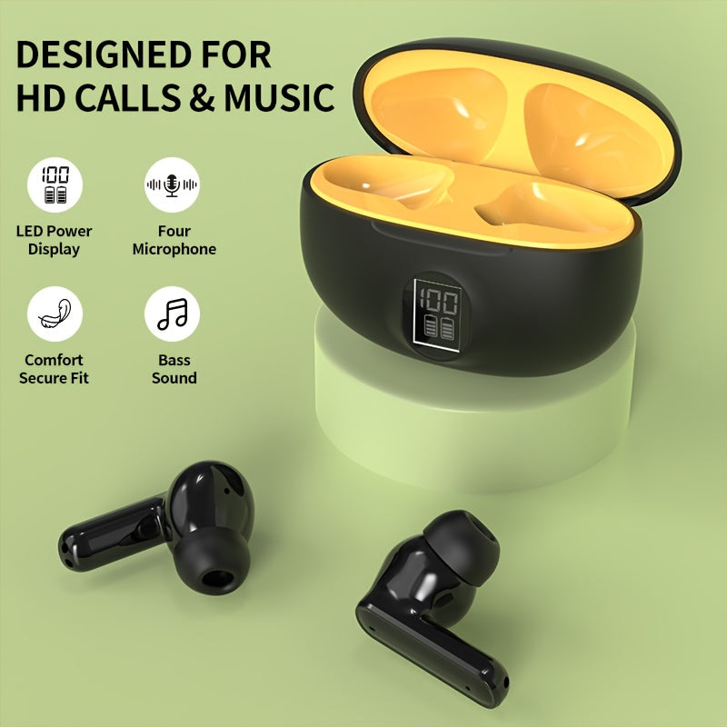 HiFi Sound TWS Wireless Earbuds with HD Display, Touch Controls, Long Battery Life, Wireless 5.0, Comfort Fit for Running, Yoga & Gaming - White, Beige, Black Options