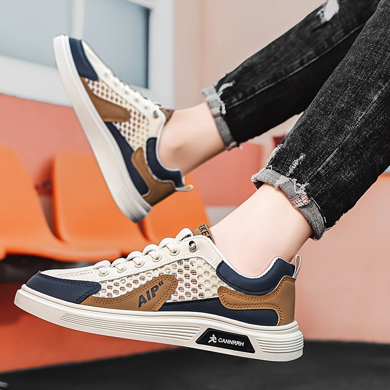 Men'S 2025 Spring/Summer Sneakers - Breathable Mesh Low Top Sneakers with "AIP" Logo, Casual Slip-On Shoes for Street and Sports, Casual Athletic Shoes Breathable Mesh Upper Elastic Closure
