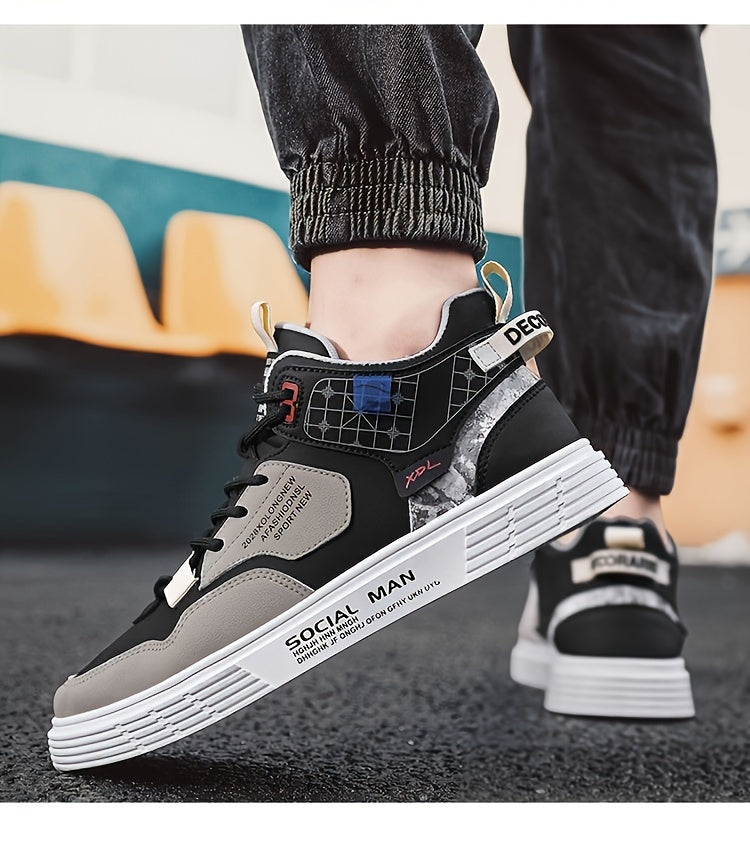 Men's High Top Lace Up Skateboard Shoes, Trendy Non Slip Casual Shoes For All Seasons Outdoor Walking Traveling Party