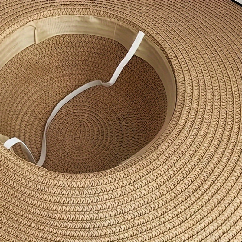 Elegant Women'S Wide Brim Straw Sun Hat with Black Bow - Stylish & Breathable Beach Hat for Summer, Ladies' Beach Accessory with Paper Straw Design, Beach Accessories|Bowknot Adornment|Paper Straw Material
