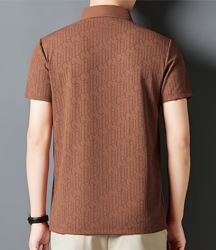 Men'S Casual Summer Short Sleeve T-Shirt with "Gil" Letter Print, Light Gray, Button-Up Collar, Medium Stretch Fabric, Regular Fit, Perfect for Weekend Outings, Relaxed Outing Shirt Letter Print Tee Medium Stretch Fabric