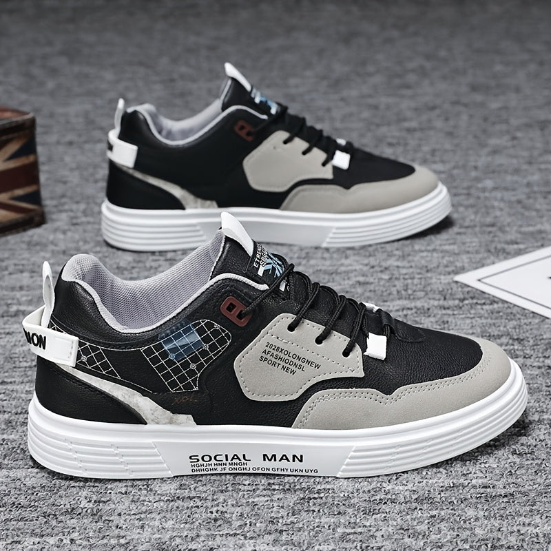 Men's Stylish Athletic Sneakers - Durable, Non-Slip, Thick Sole for Height Boost Shock Absorption, Casual Campus Trend, Versatile Lace-Up Design