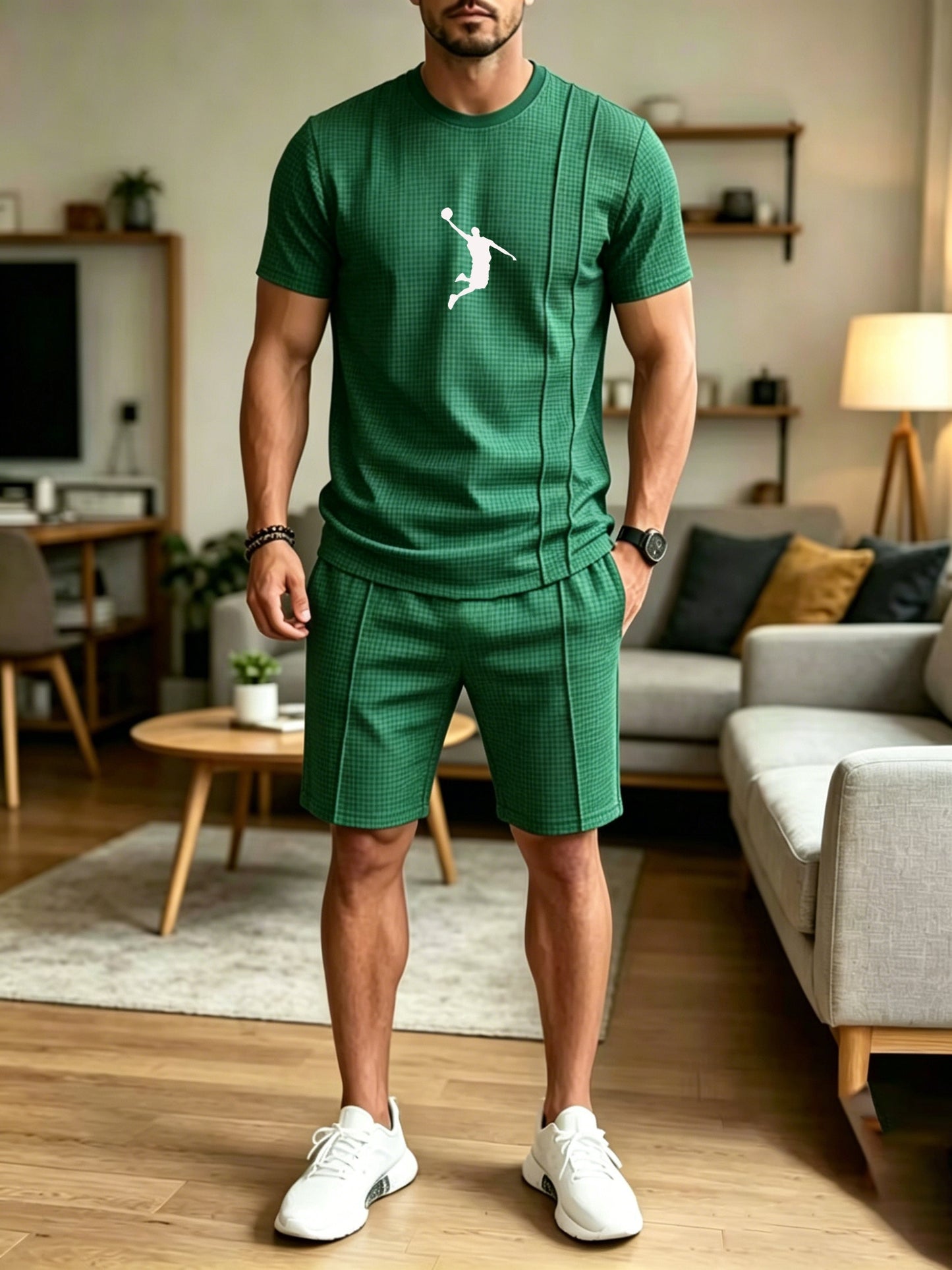 Men's Summer Casual Athletic Crew Neck T-Shirt & Shorts Set