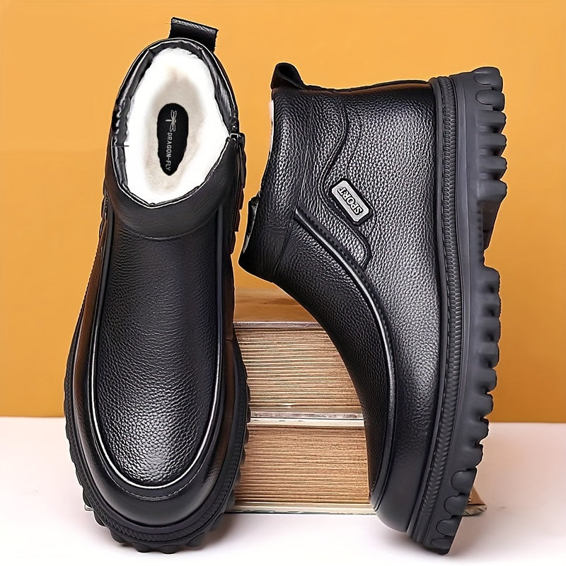 Men's Winter Snow Boots, Ankle High with Plush Lining for Warmth, Comfortable Slip-On Design, Durable PU Upper & PVC Sole, Ideal for Outdoor Activities & Casual Wear