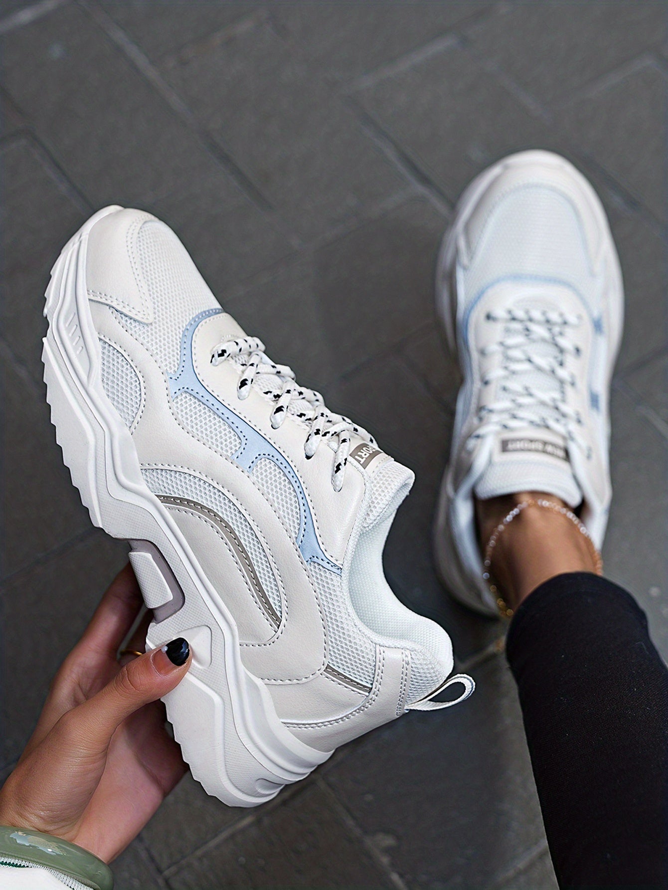 Women's Fashionable Platform Chunky Sneakers, Lace Up Breathable Running Shoes, Thick Bottom Outdoor Casual Dad Shoes