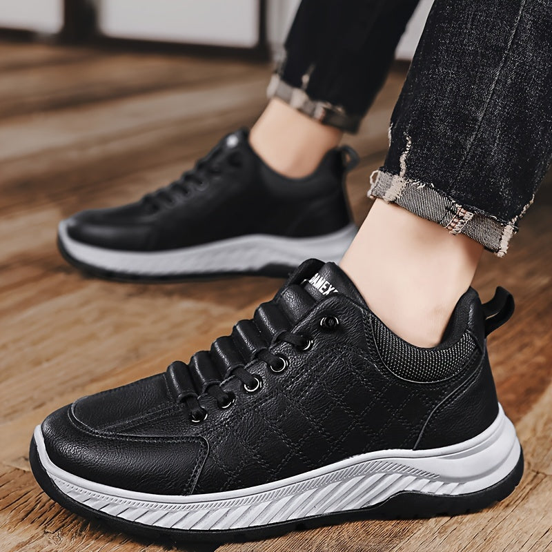 Men's Fashion Sneakers Low Top Casual Sports Shoes - All-Season Solid Color Outdoor Hiking Footwear with Lace Closure, PU Upper, Fabric Lining, PVC Sole, EVA Insole, Round Toe