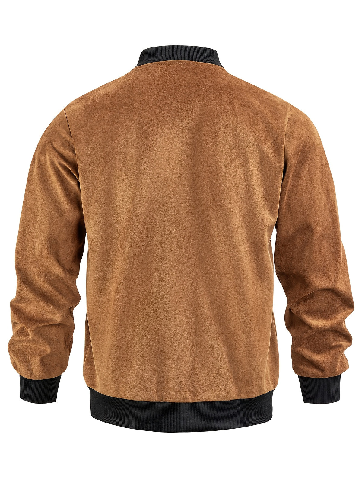 Men's Casual Full-Zip Bomber Jacket with Ribbed Cuffs for Fall/Winter