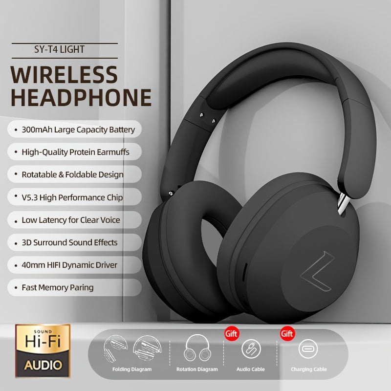 Wireless Headset with Pressure Relief Design, Bass Boost Built-in Microphone, Telescopic and Rotatable Flat Design, Auxiliary TF Mode for Gaming and Sports Use, Wireless Sports Earbuds, Office and Travel Compatible, Powerful