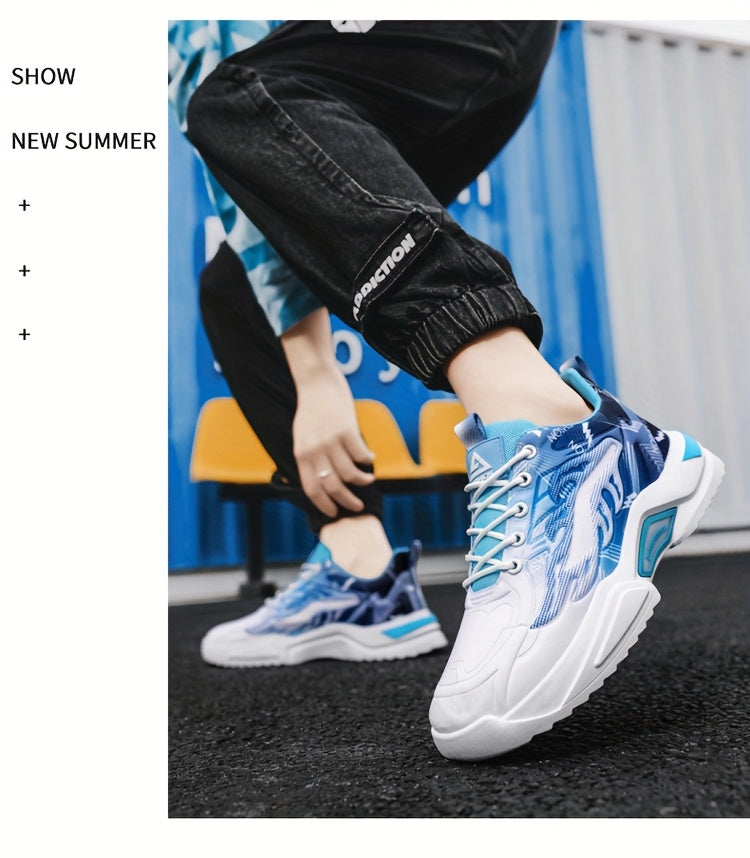 Men's Sneakers - Lightweight Cushioned Platform Sneakers with Lace-Up Closure, Non-Slip PVC Sole - Breathable Gym, Running, Casual Shoes in Grey/Black colorway - for Everyday Light Hiking, Gym Shoes