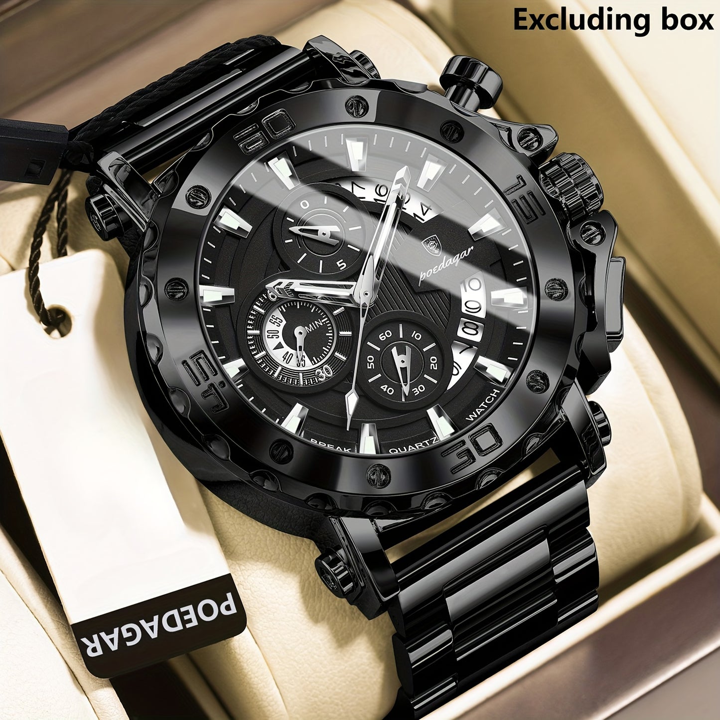 POEDAGAR Luxury Business Calendar Multi functional Waterproof Sports Men's Quartz Watch, Sports Wristwatch, Business Timepiece, Elegant Watch, Sleek Design, Precision Movement, Durable Construction, Wristwatch for Men, Quartz
