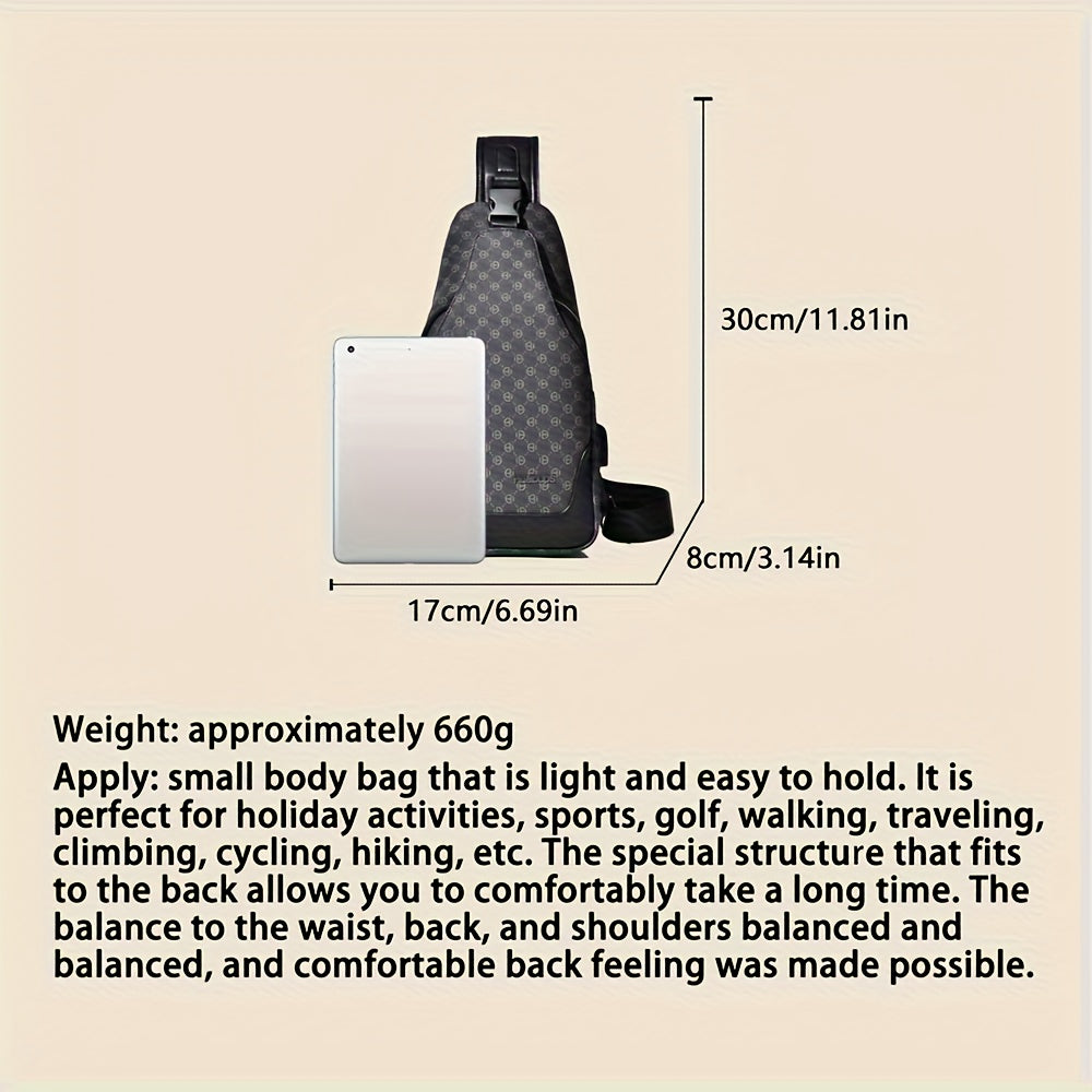 HUABUPS Men'S Crossbody Backpack - Black PVC Business Commuter Bag with USB Charging, Adjustable Strap, Multiple Compartments Durable Design for Travel, Hiking, Daily Use - Ideal Gift for Men, Hiking Gear, Stylish Accessory
