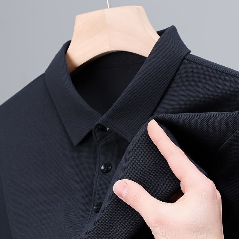 Men's Solid Short Sleeve And Lapel Collar Henley Shirt, Casual And Comfy Sports Tops For Summer Golf Wear And Outdoors Activities