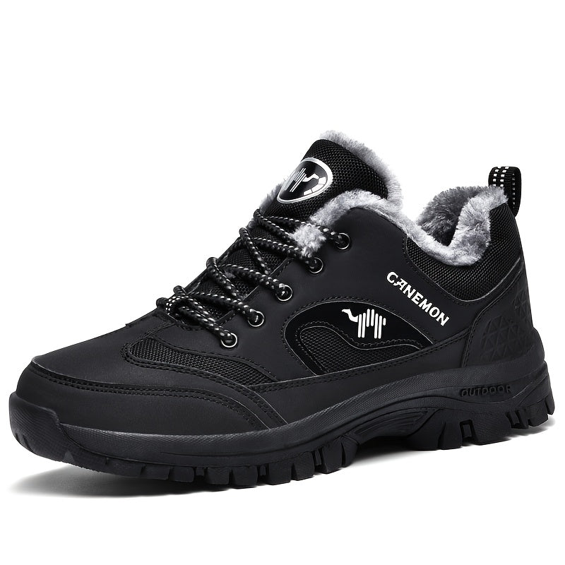 CANEMON Men's Low-Top Winter Snow Boots Sneakers - Olive Green & Black Traction Tires, Animal Print Design, EVA Cushioned Insole & Rubber Sole for Ice & Snow, All-Terrain Comfortable Walking Shoes