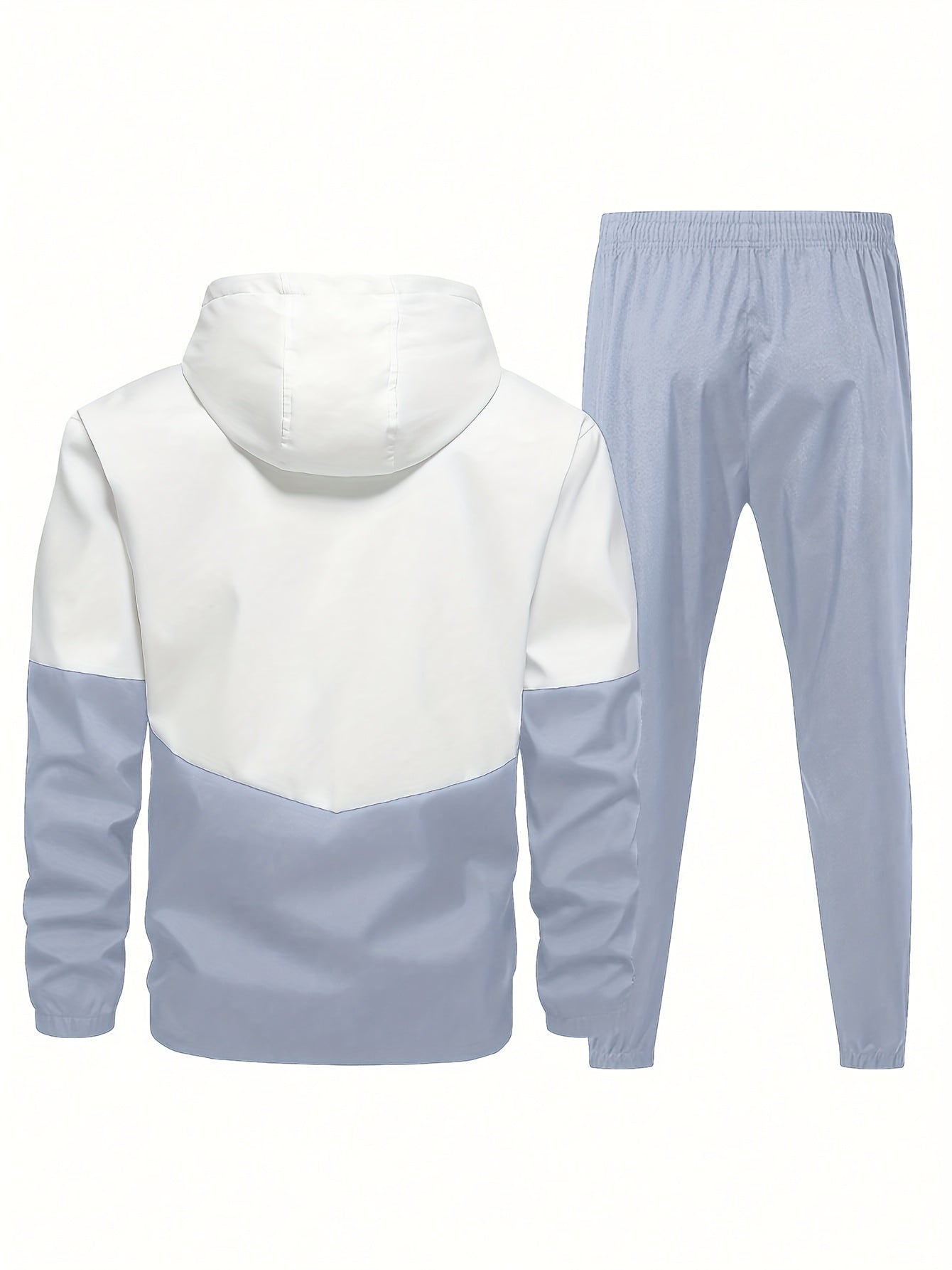 2pcs Men'S Casual Sportswear Set - Color Block Hooded Jacket and Pants, Polyester, Machine Washable, All-Season, with Pockets, Regular Fit, Spring Sportswear|Hooded Sportswear|Machine Washable Fabric