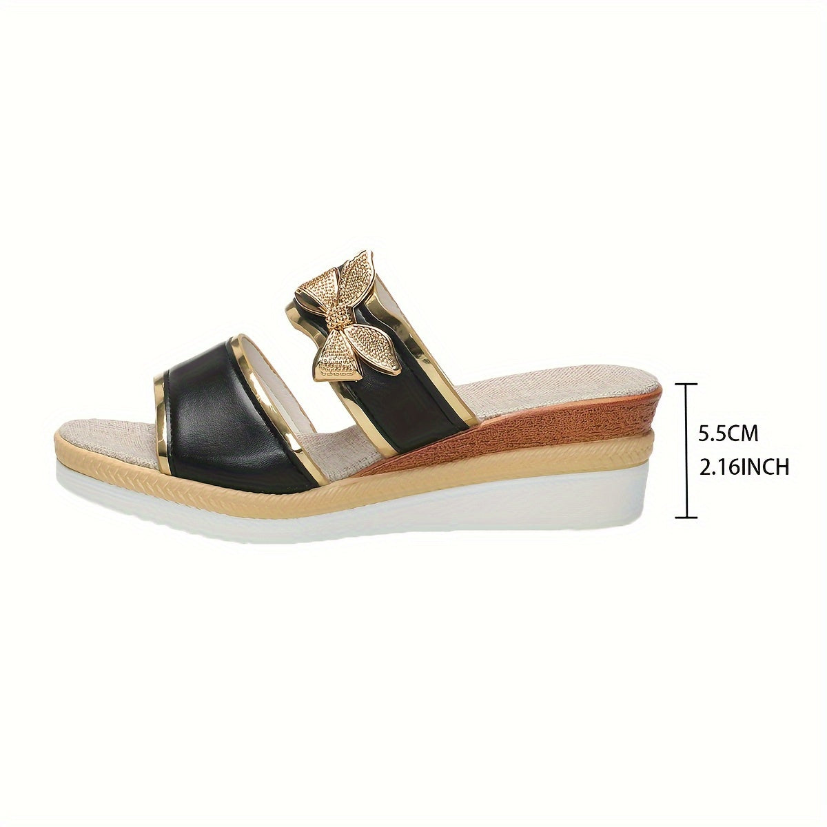Women'S 2024 New Fashionable Slip-On Wedge Sandals with Fish Mouth Design - Black, Open Toe, Platform Heel, Stylish Ankle Strap, Polyurethane Upper, Rubber Sole, Flax Insole, Casual Footwear Fashionable Footwear Stylish S