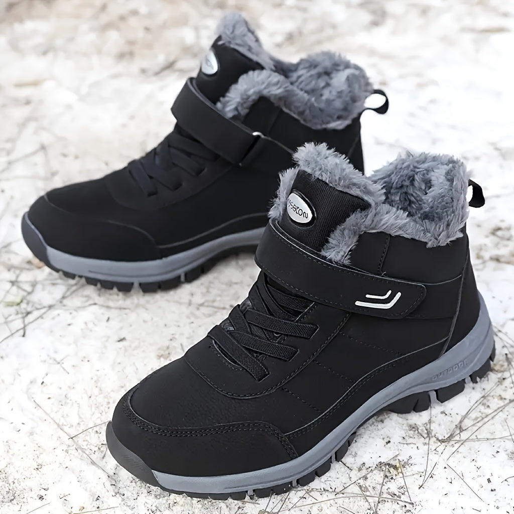 Men's & Women's Heavy-Duty Winter Snow Boots - Thick Short Boots with PU Upper, Rubber Sole & Striped Tread - Hiking, Mountaineering, Ice Climbing Shoes - Warm Cold Weather Footwear (Unisex Sizes Available)