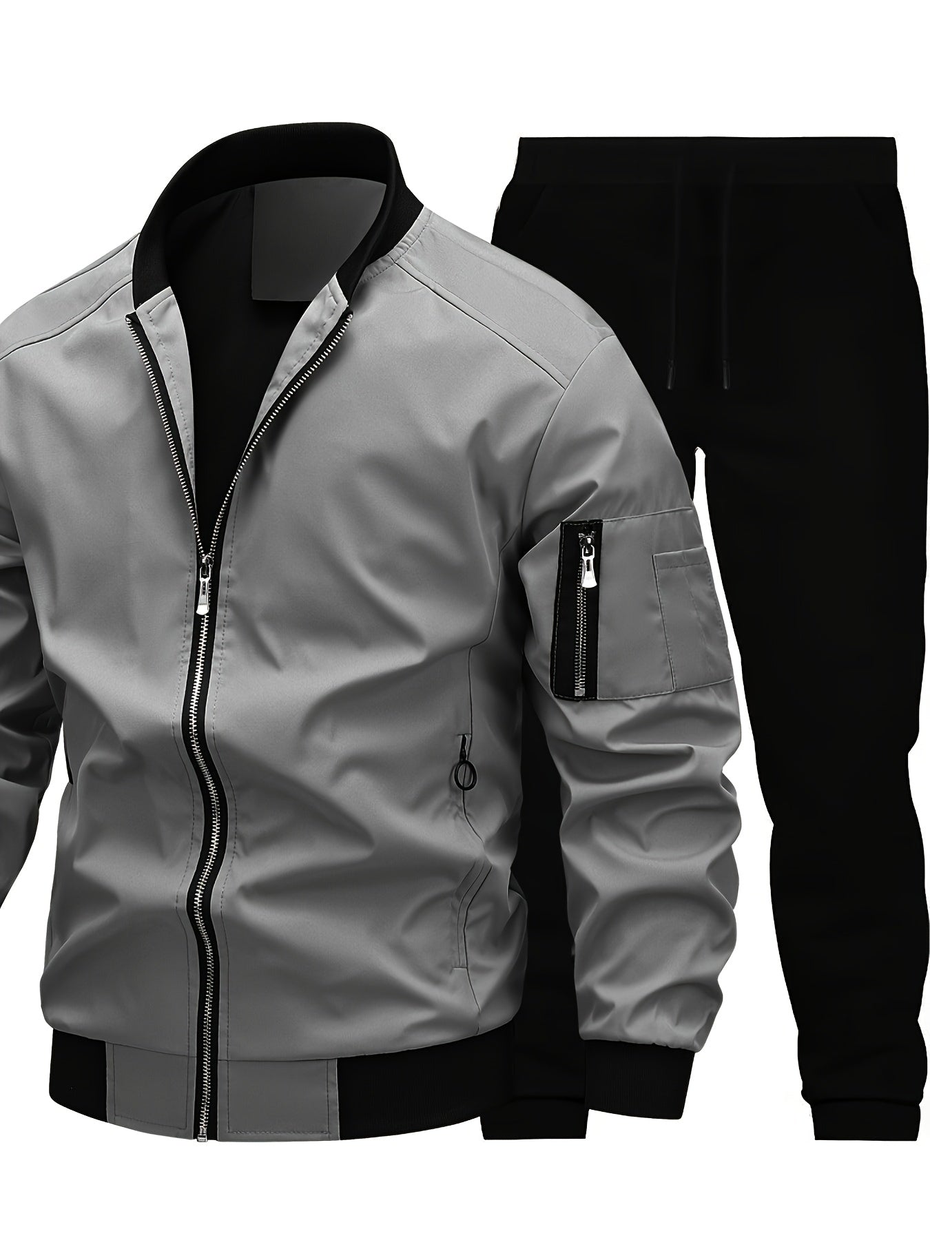 Men'S Casual Workwear Jacket and Pants Set, Solid Color, Long Sleeve, Regular Fit, with Pockets, for Spring/Fall, Casual Attire, Casual Attire|Casual Style|Solid Color Jacket