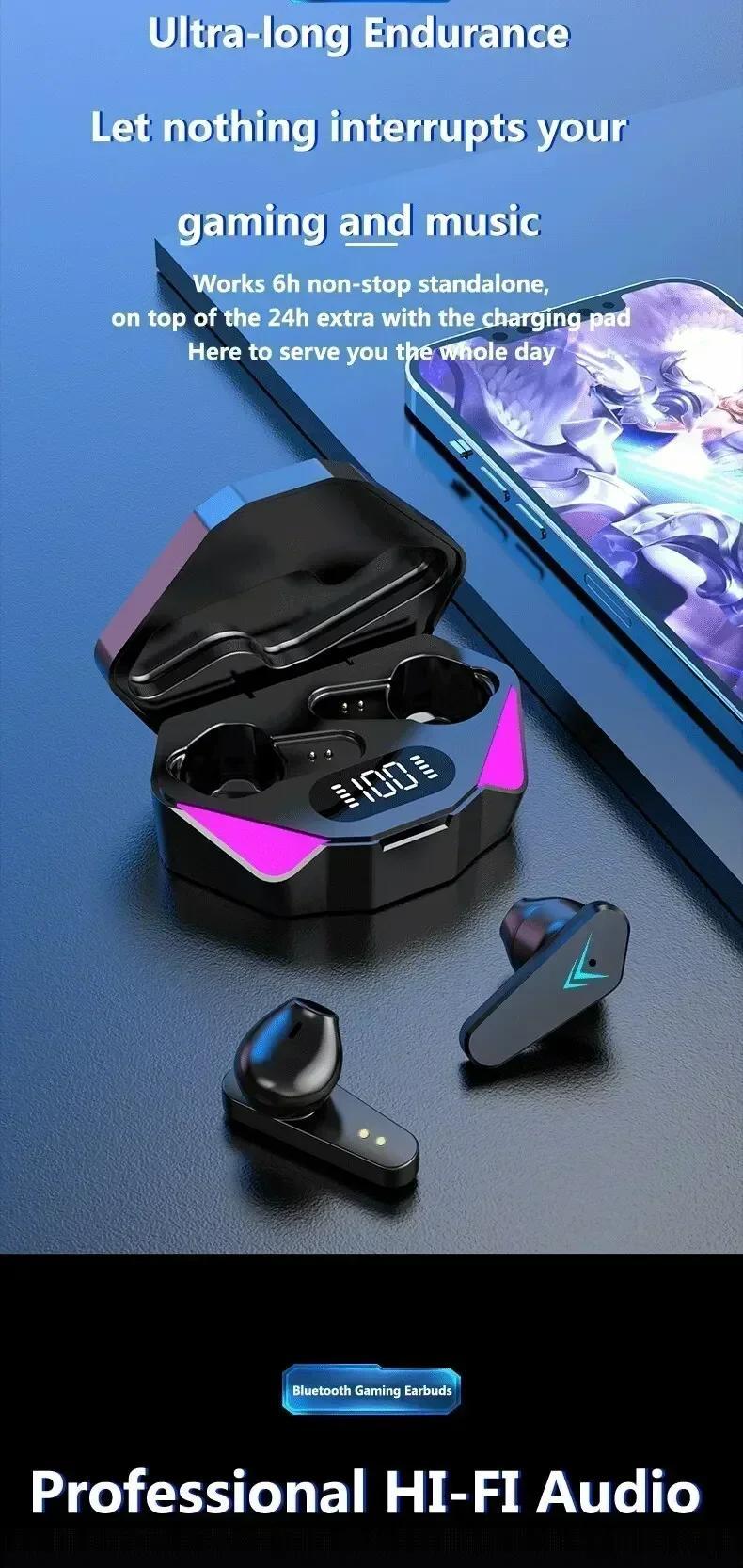 NEW X15 Earphones Bluetooth Wireless Gamer Headphones 65ms Low Latency Earbuds Fone Gamer Headset Gamer with Mic Handfree