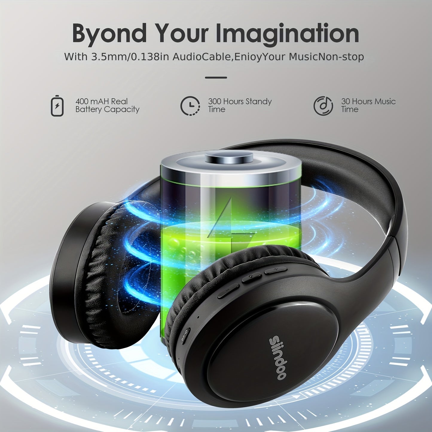 Siindoo JH919 Wireless Headset - 3EQ Sound Modes, High-Fidelity Stereo with Deep Bass - Lightweight, Foldable Design for Travel, Office Use, and Mobile Connectivity