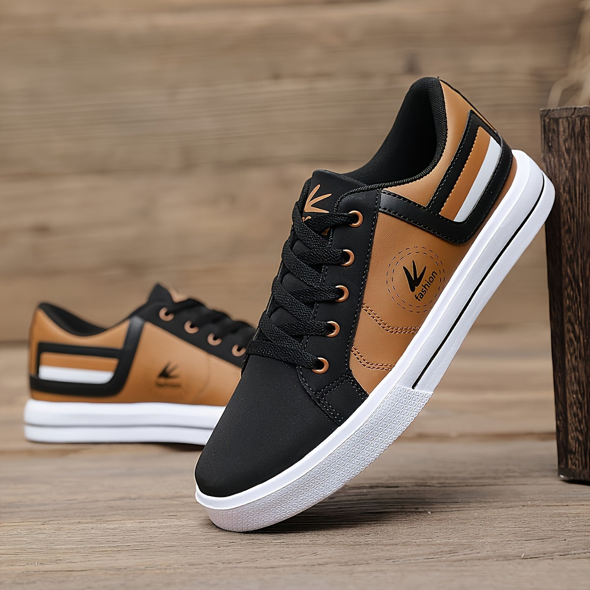 Athletic Chic Men's Fashion Sneakers YY-9003, Casual Sports Low Top Lace-Up Shoes with Striped Microfiber Synthetic Upper, Fabric Inner EVA Sole for Outdoor Running