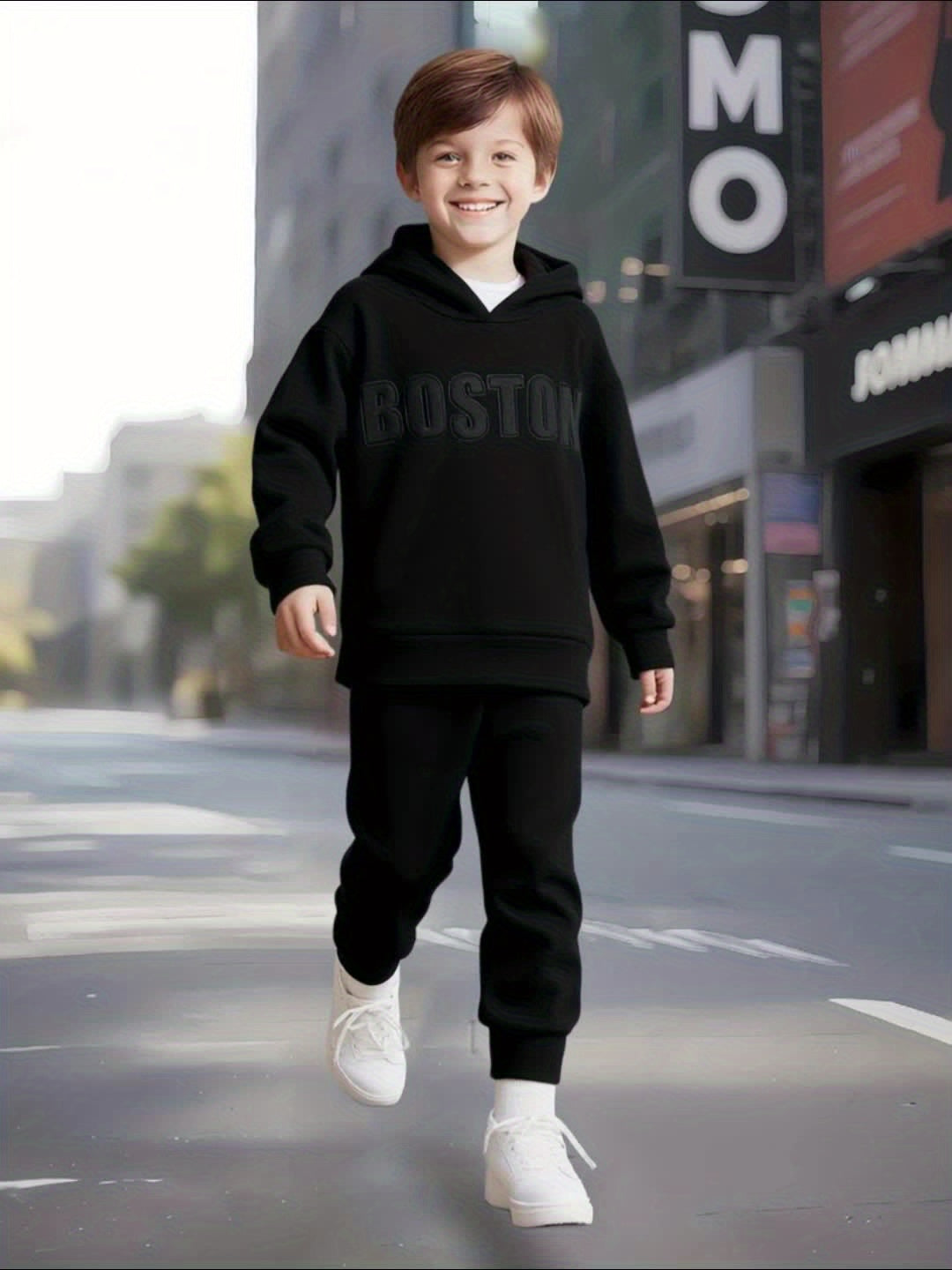 2pcs Set of 3D Embossed Letter Solid Color Thickened Hooded Sweatshirt for Autumn and Winter, Fleece-Lined Fabric with Comfortable Feel and Strong Warmth, Fashionable Versatile Unisex ' Hoodie with Round Neck Pullover, Perfec