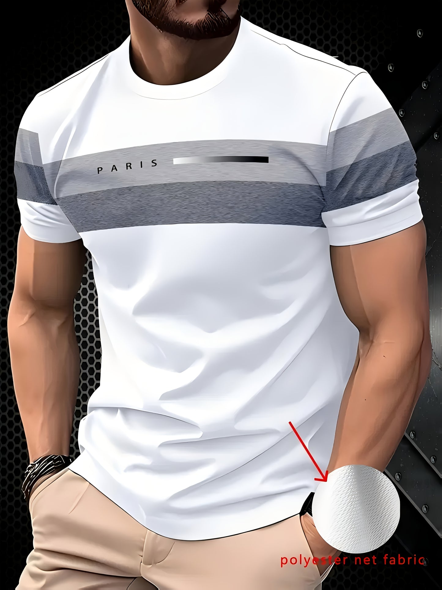 Men's Casual Breathable T-Shirt - Moisture-Wicking Polyester Fabric, Regular Fit Round Neck, Machine Washable Solid Color Tee for Outdoor Casual Attire