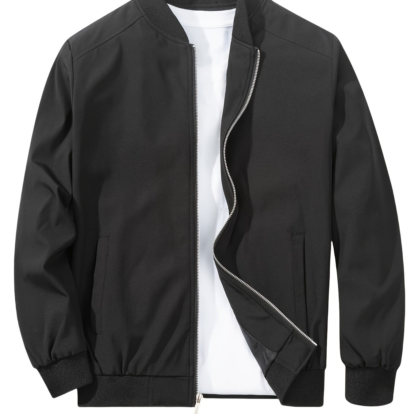Men's Versatile Baseball Jacket - Lightweight Polyester Windbreaker for Spring/Fall | Minimalist Casual Design | Breathable & Age-Free Outerwear