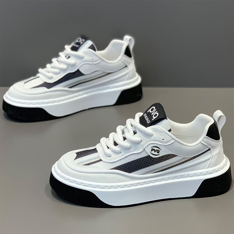 Men's Low-Top Sneakers - All-Season Cushioned Shoes with Shock-Absorbing PVC Sole Breathable Fabric Lining, White PU Upper - Lightweight Sneakers for Gym, Casual, Casual Attire - Lace-Up Design for Secure Fit, Gym Footwear,