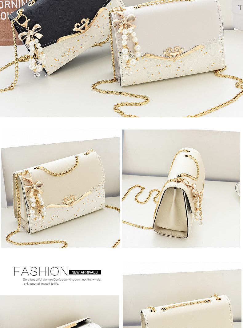 Fashionable New Women'S Shoulder Bag. This One Is a Crossbody Bag with Six Color Options to Choose From. It Is Fashionable Bohemian Beige PU Crossbody Bag with Tassel Charm - City Style Flip-Top Shoulder Bag with Metal Chain