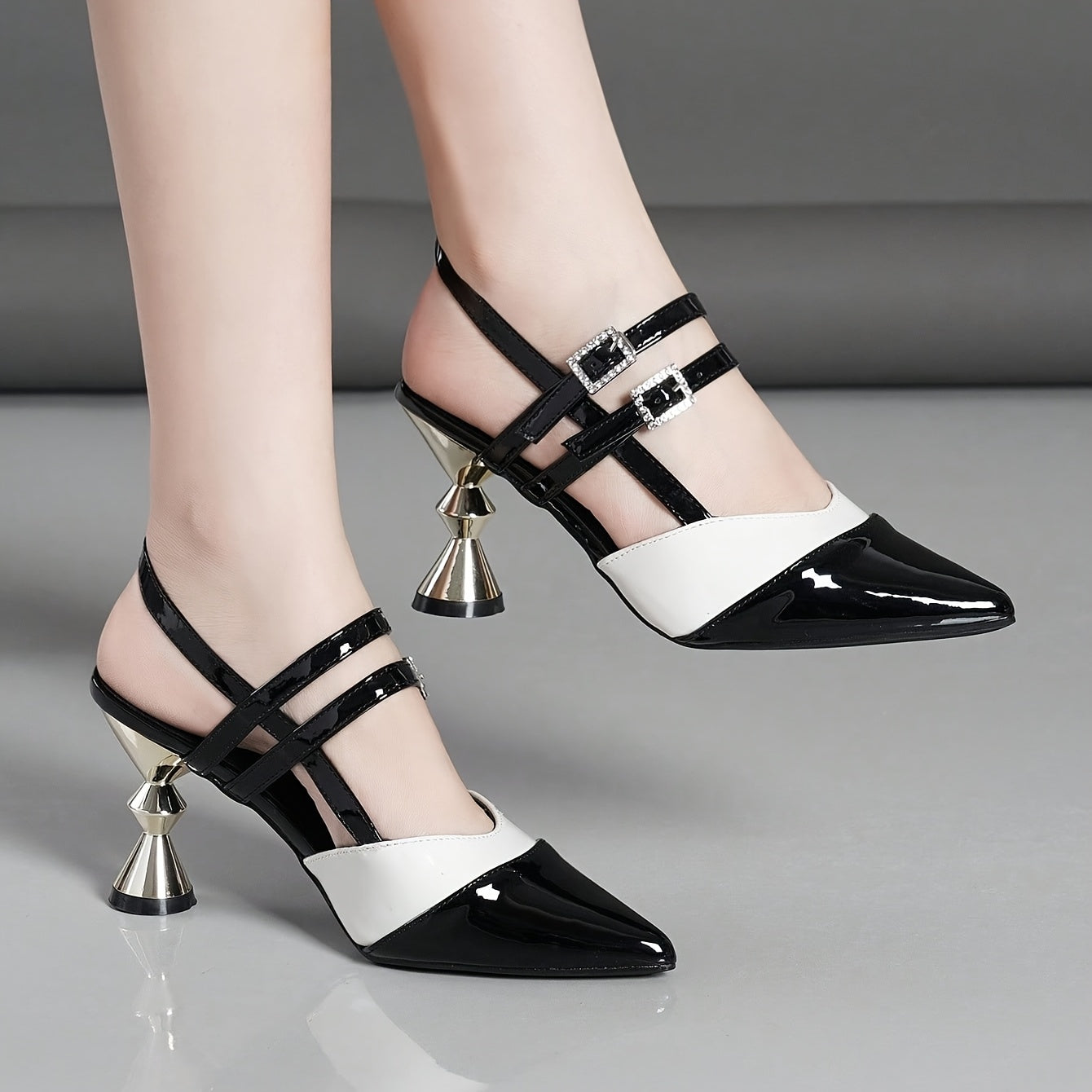 Women'S Black White Block Heel Pumps - Pointed Toe, Synthetic Cover, Rubber Sole, High Heel Dress Shoes for Summer, Elegant Office Formal Wear, High Heel Shoe