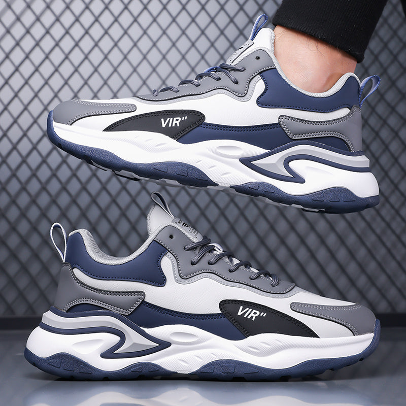 Men's Stylish Color-Block Sneakers - Black Gray with White Accents, Comfortable All-Day Wear, Durable Rubber Sole, Lace-Up Design, Trendy Low-Top Style for Casual or Athletic Use, Casual Sneakers Fashion Sneakers Pu Mat