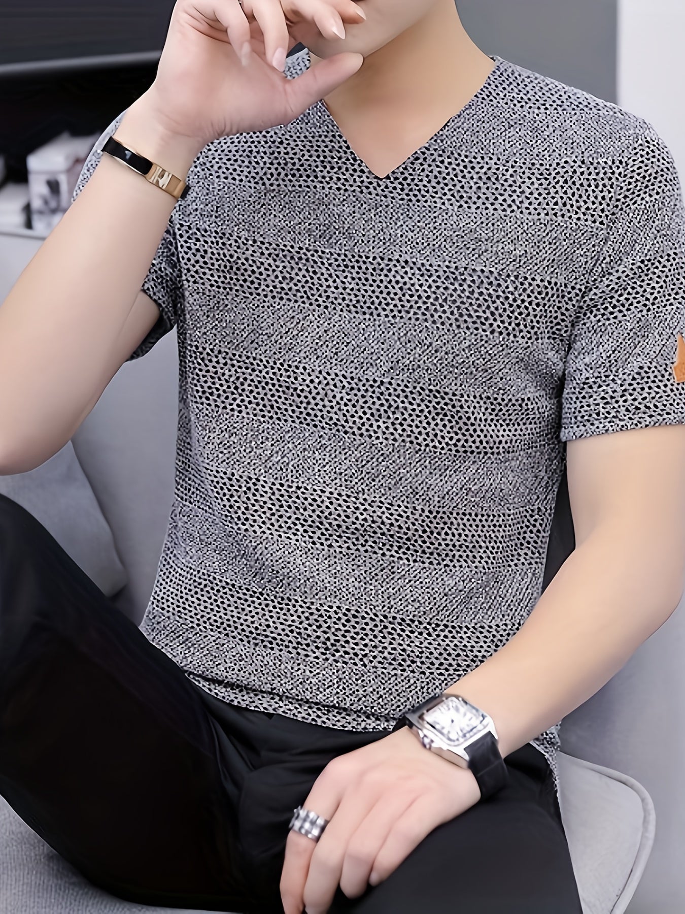 Men's Short-Sleeve T-Shirt Summer Hollow-Out Cool High-End Half Sleeve Breathable Non-See-Through