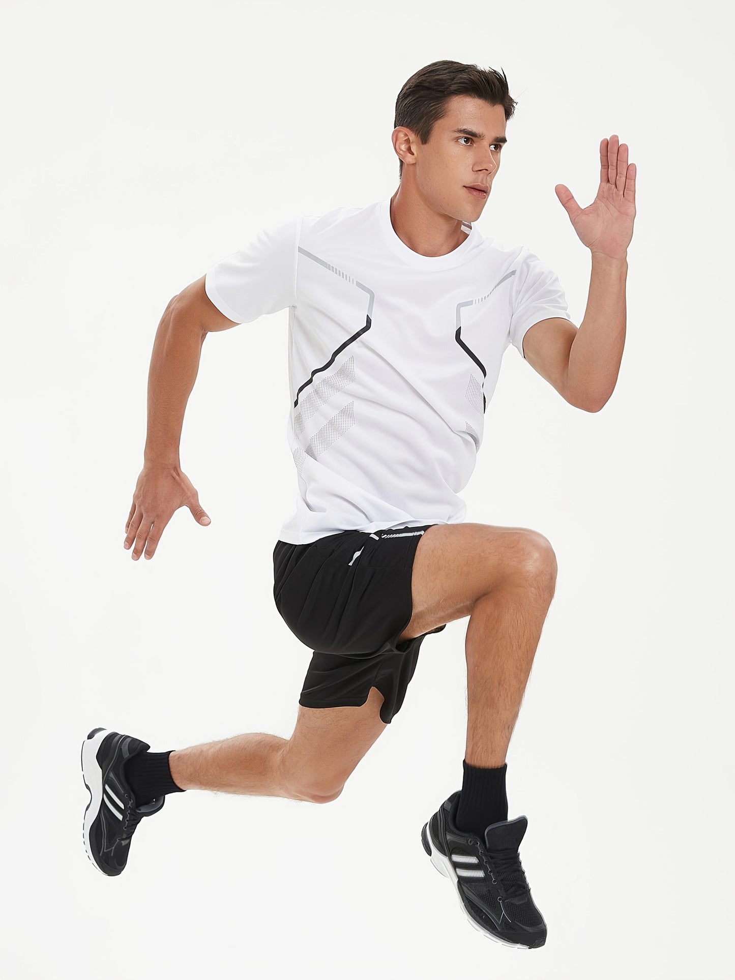 2pcs Men's Running Sportswear Set Summer Ice Sliky Fiber Fabric Quick-Dry Sweat-Absorbent Fitness Casual Short Sleeve Shorts Outfit