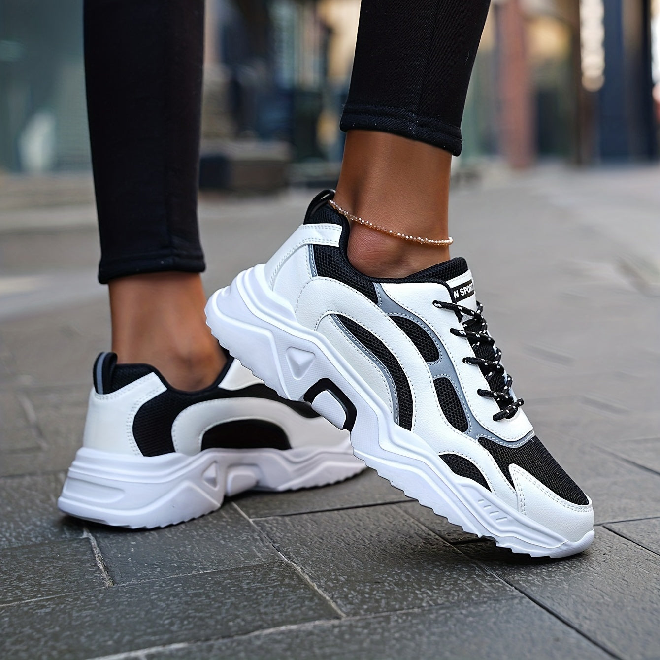 Women's Fashionable Platform Chunky Sneakers, Lace Up Breathable Running Shoes, Thick Bottom Outdoor Casual Dad Shoes