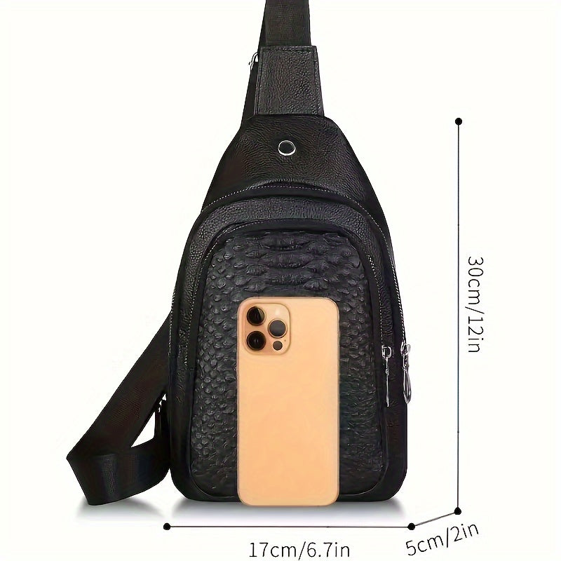1pc Men's Fashion Crocodile Pattern Waist Bag, Multifunctional Shoulder Trendy Bag