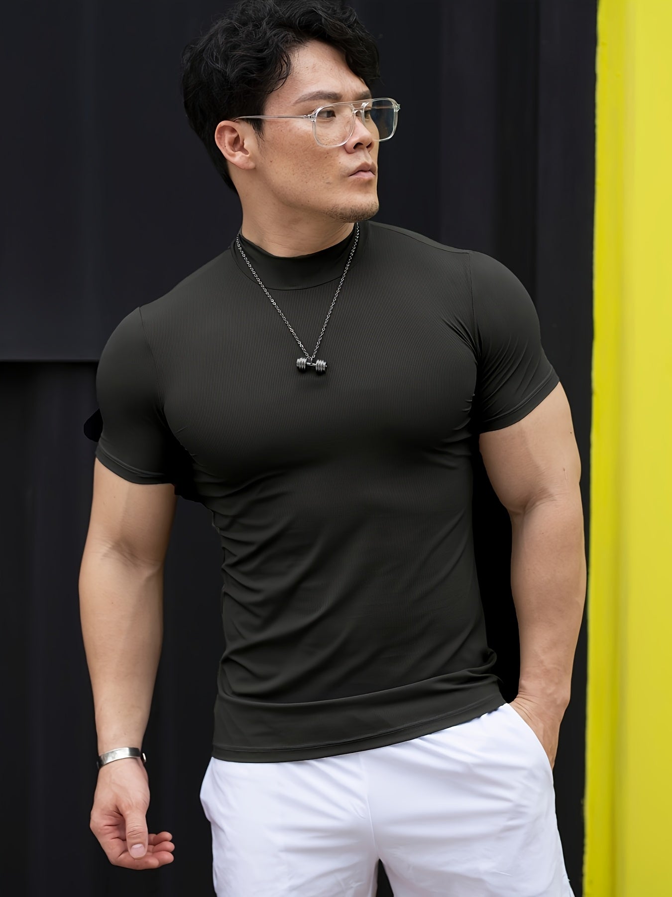 Men'S White Short Sleeve T-Shirt - Stretchy, Moisture-Wicking, Round Neck, Casual Fitness Wear for Summer, Sporty Style, Sportswear Tee Sporty Neckline Stretchy Fabric