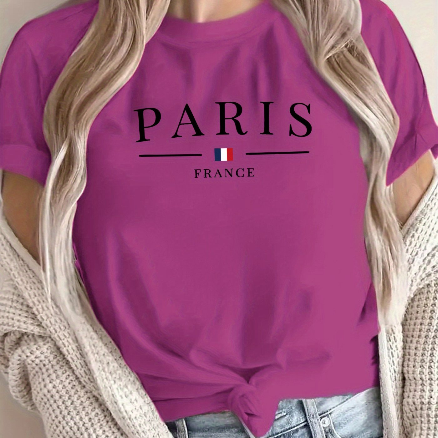 New Arrival: Paris Creative Letter Pattern Printed T-Shirt, Suitable for Women'S Casual Wear, Vacations, Short Sleeves, Round Neck, Spring And Summer, Machine Washable, New Women'S Clothing, Versatile for Outings And Sports.