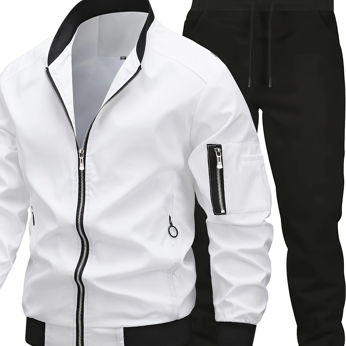 Men'S Casual Workwear Jacket and Pants Set, Solid Color, Long Sleeve, Regular Fit, with Pockets, for Spring/Fall, Casual Attire, Casual Attire|Casual Style|Solid Color Jacket