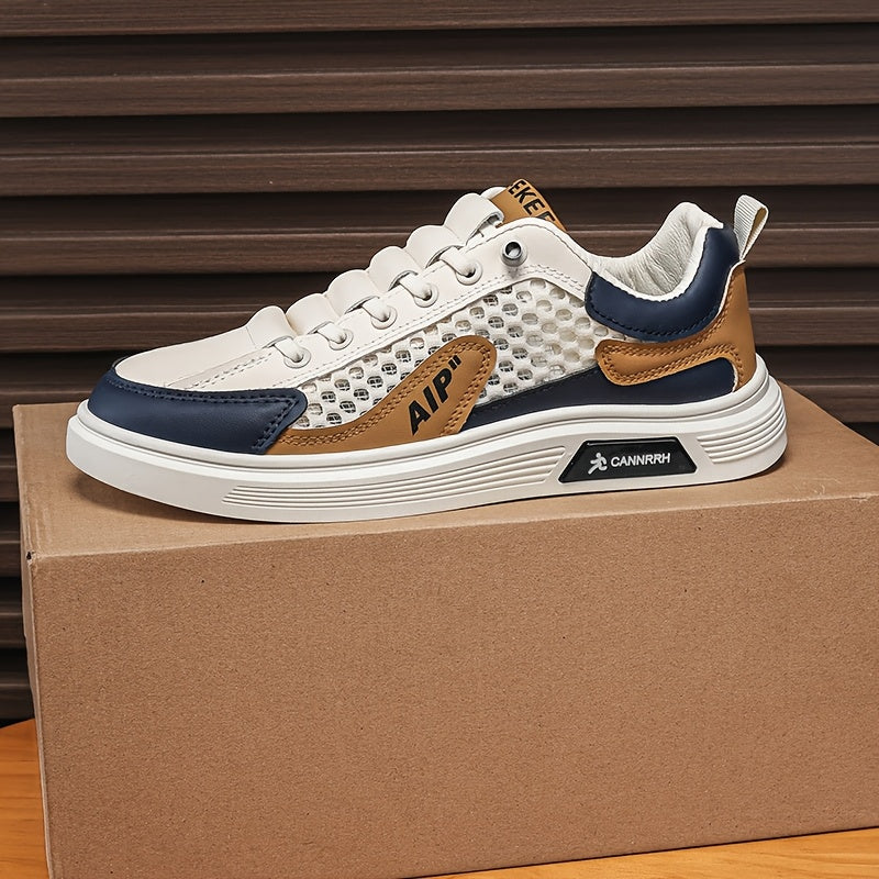 Men'S 2025 Spring/Summer Sneakers - Breathable Mesh Low Top Sneakers with "AIP" Logo, Casual Slip-On Shoes for Street and Sports, Casual Athletic Shoes Breathable Mesh Upper Elastic Closure
