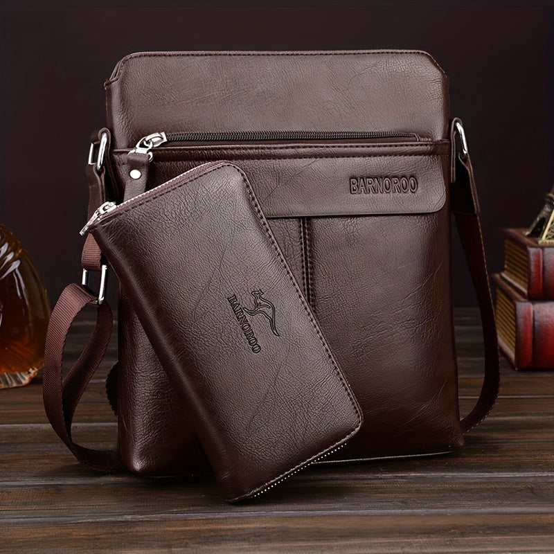 2pcs/set Men's Simple Business Shoulder Bag Crossbody Bag Portable Zipper Clutch Bag Gift For Men Father's Day Gift