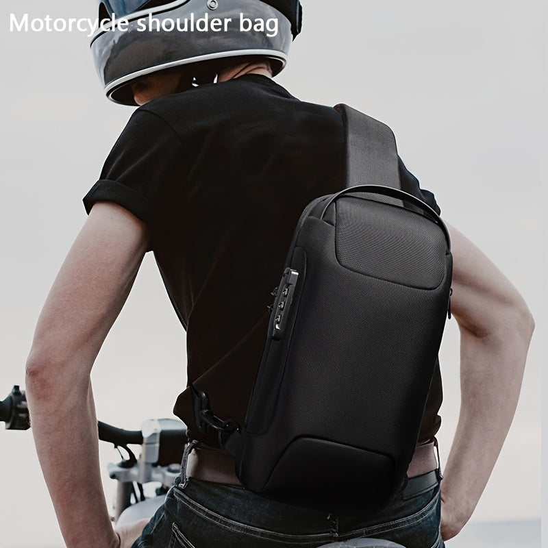 Oxford Fabric Waist Bag with USB Charging Combination Lock - Sleek Black Crossbody for Men Women, Ideal for Outdoor Activities Motorcycle Riding, Perfect Valentine's or Father's Gift, Motorcycle Bag