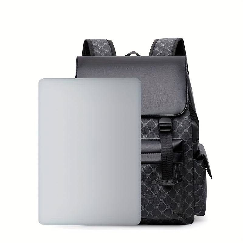 Men'S Stylish Black Brown Gingham Print Backpack - Versatile Commuter Bag with Multiple Pockets, Adjustable Straps, and Golden-Tone Hardware for Work, Travel, and Study, Travel Backpack Gingham Pattern Synthetic Backpac