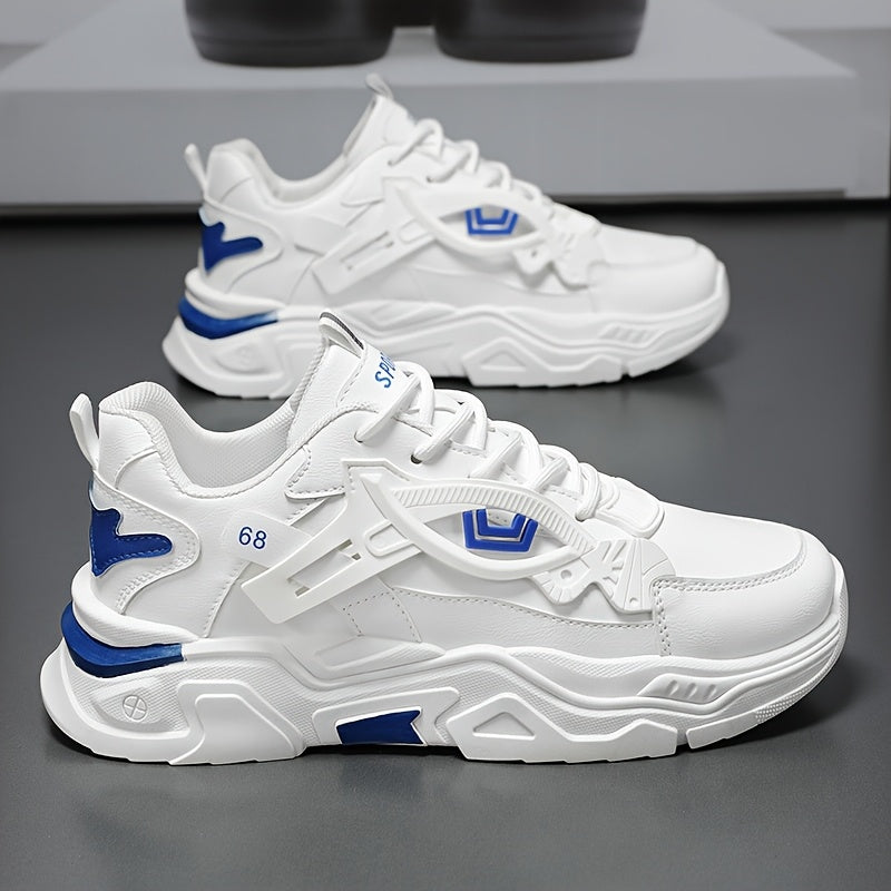 Men'S Stylish High-Top Sneakers - White with Blue Accents, Lace-Up Casual Shoes for Daily Wear, All-Season Comfort, Casual Footwear High Top Sneakers Durable Footwear