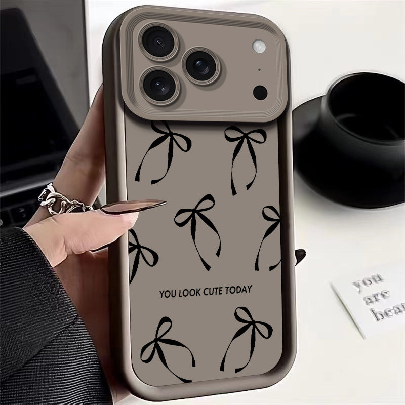 Elegant Black Bow TPU Phone Case for iPhone 13 to 18 Pro Max